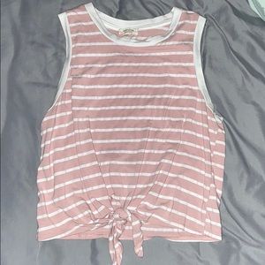 Pink and white tank and tie.